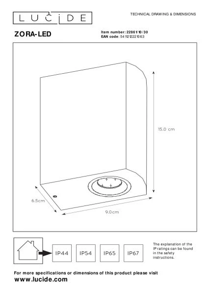 Lucide ZORA-LED - Foco de pared / Lámpara de pared Dentro/Fuera - LED Regul. - GU10 - 2x5W 3000K - IP44 - Negro - TECHNISCH